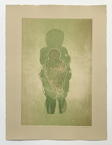 monotype, color, print, goddess, Willendorf, earth, swamp, woman