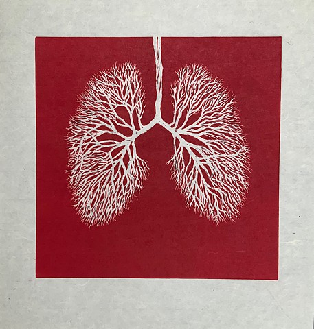 lung bronchioles, linoleum relief print