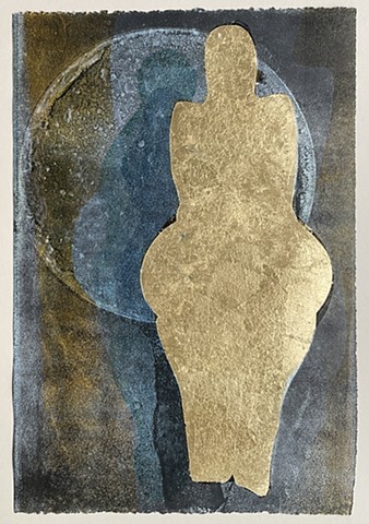 Gold leaf figure other women behind moon blue