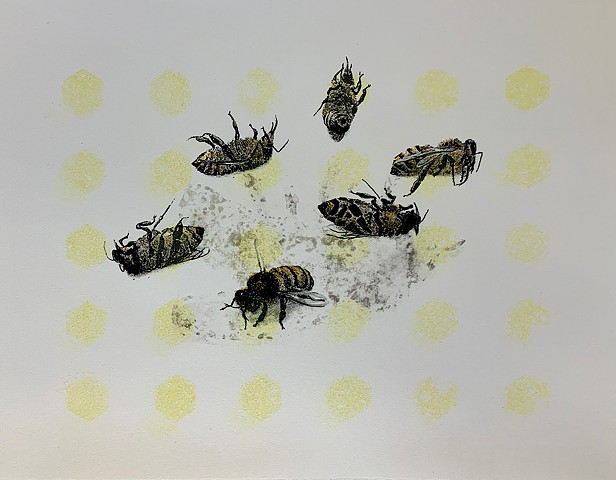 dead bees, monotype, 