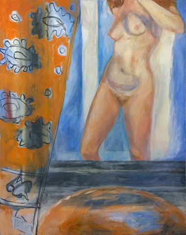Nude with Orange Curtain
