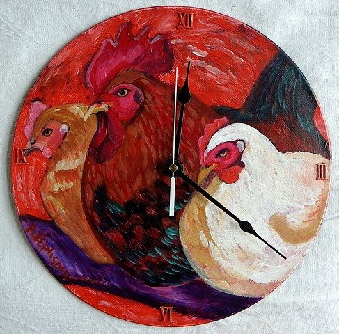 Red Chickens Clock