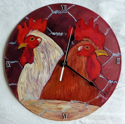 Two Roosters Clock