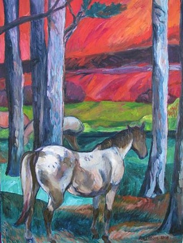 Horses in Fire Landscape