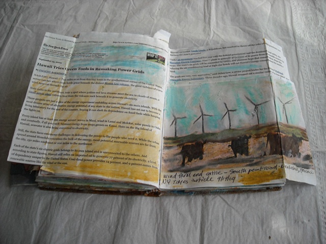 Sketchbook-NY Times article-painted into photo of wind farms/Hawaii