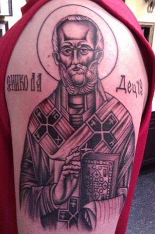 Peter McLeod Tattoo Traditional Serbian Orthodox Saint Nicholas tattoo