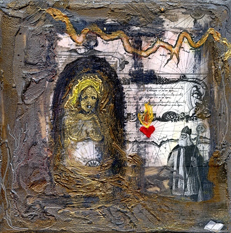 oil on wood with found image 