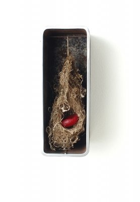 Lois Epperson-Gale, lacuna, hemp, thread, encaustic (cast & carved cells), oil, recycled steel, 2008 