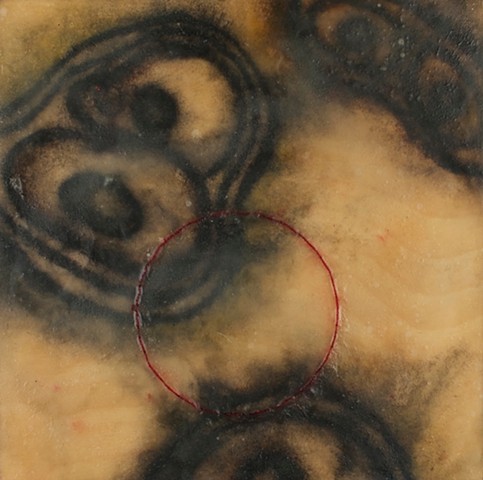 Lois Epperson-Gale, perichondrial memory VII, kozo paper, pastel, encaustic, birch wood, silk thread, steel frame, 2011