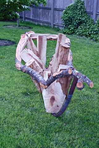 Wood and steel boat sculpture by Lin Lisberger, Portland Maine