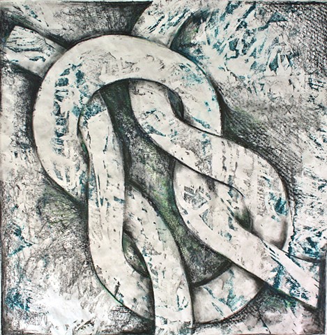 Woodblock print with knot drawing by Lin Lisberger