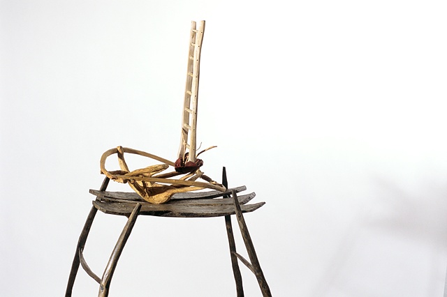 Wood ladder sculpture by Lin Lisberger