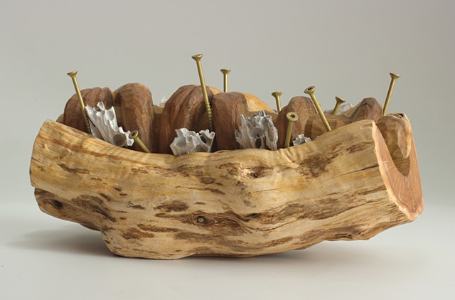 Carved and constructed wood sculpture by Lin Lisberger