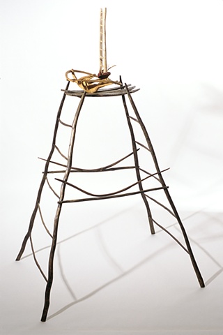 Wood sculpture of ladder by Lin Lisberger