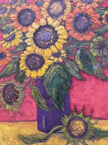 Sunflowers in Purple Vase