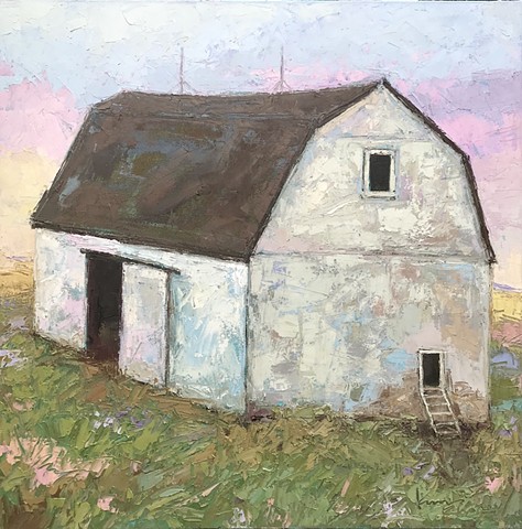 WHite barn painting, expressive barn painting, original barn art, palette knife painting