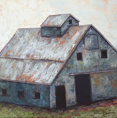 Blue Barn Painting , barn art,  Oil and Wax painting