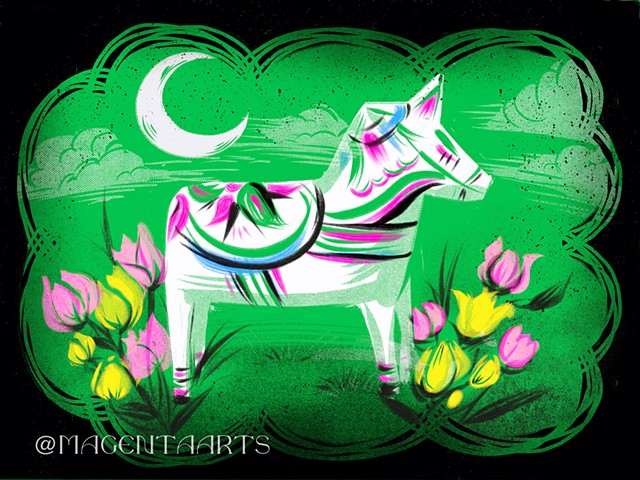 Magical Dala horse -Illustration ipad Pro Procreate