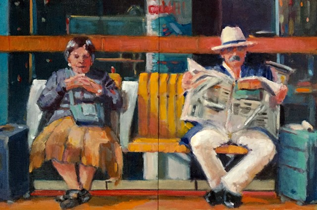narrative figurative france normandy lisieux train station  homage to Grant Wood   shelley lowenstein