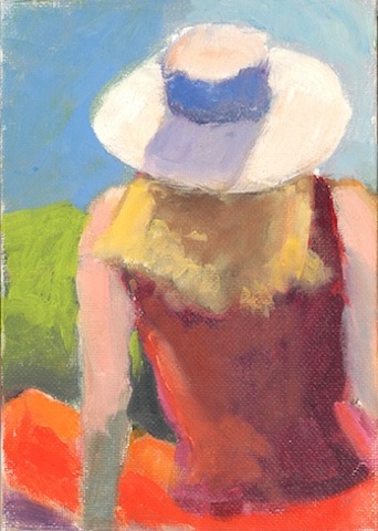 shelley lowenstein Laguna California  young woman in hat  Peggy Kroll Roberts gesture painting  study light high-key oil