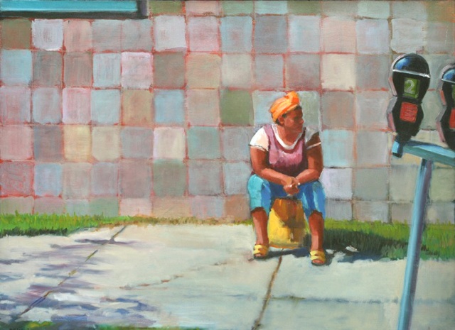 shelley lowenstein artist oil gesture figurative painting homeless woman washington dc street scene urban