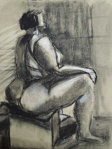 shelley lowenstein nude heavy over-sized body female conte and charcoal work on paper