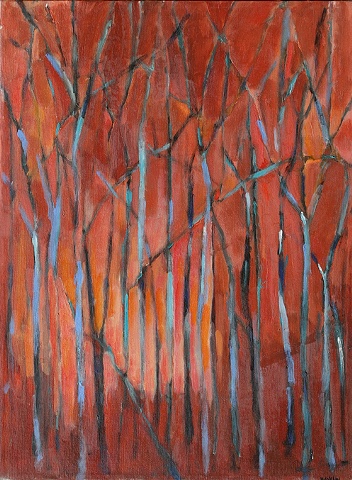  oil painting landscape abstract trees in the woods by shelley lowenstein
