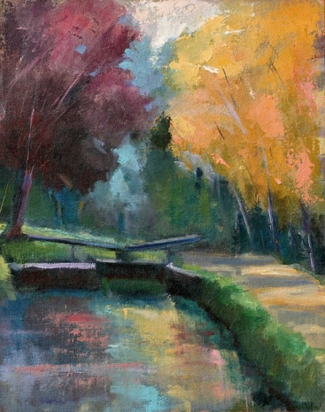 plein air oil painting landscape C&O canal washington, dc tow path by shelley lowenstein
