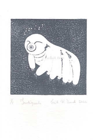 Original, hand pulled art print of a tardigrade