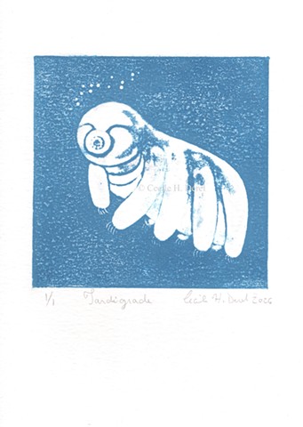 Original, hand pulled art print of a tardigrade