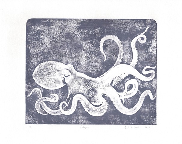 Original, hand pulled art print of an Octopus