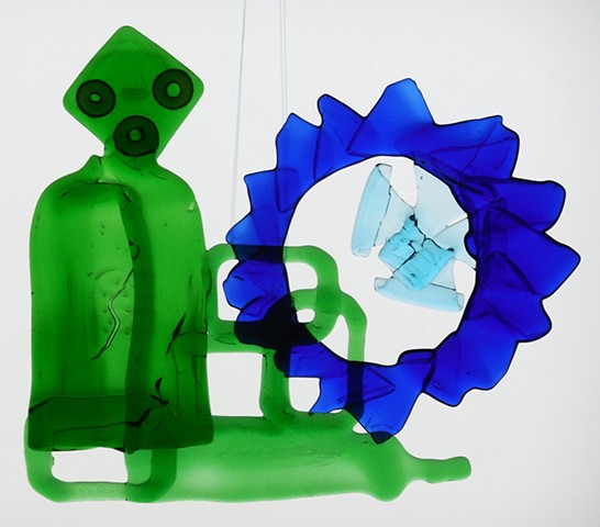 Slumped and fused bottle glass.