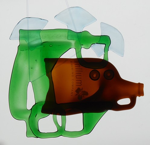 Slumped and fused bottle glass.   Needs backlight.