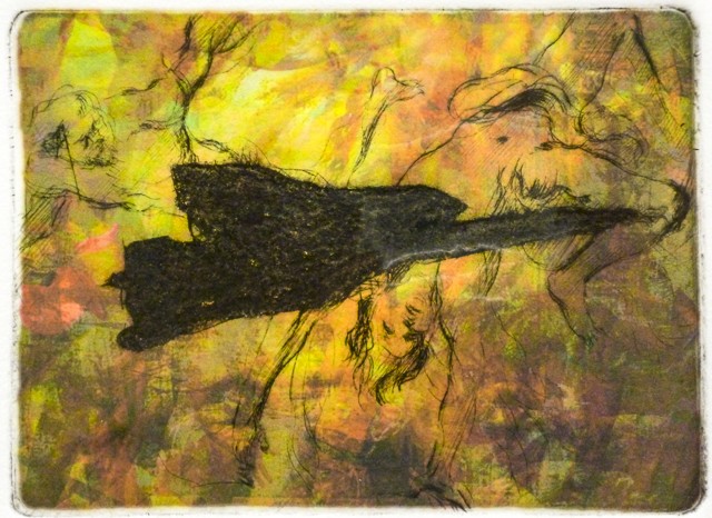 Eddy A. Lopez, Icarus (Blackbird), Drypoint Carborundum Collagraph