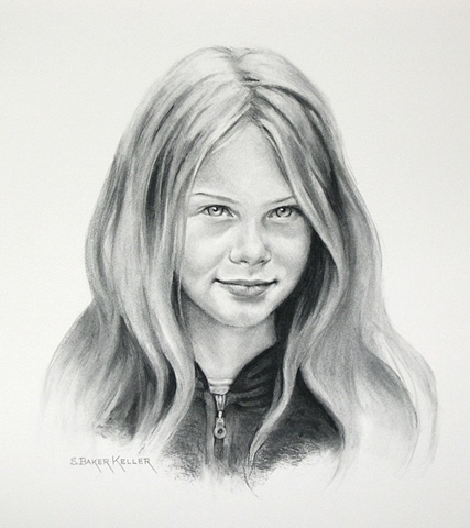 Charcoal Portrait of a Young Girl by Sally Baker Keller
