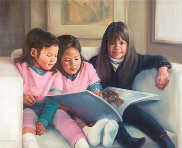 Oil Portrait of Three Young Girls by Sally Baker Keller