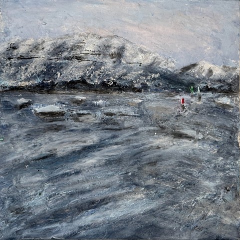 Wading towards Templebreen, cold wax and oil on panel, 12" x 12"