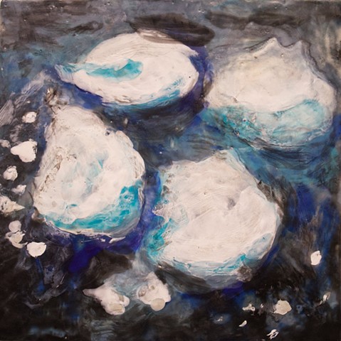 Sea Ice 82 degrees north, encaustic 16" x 16"
