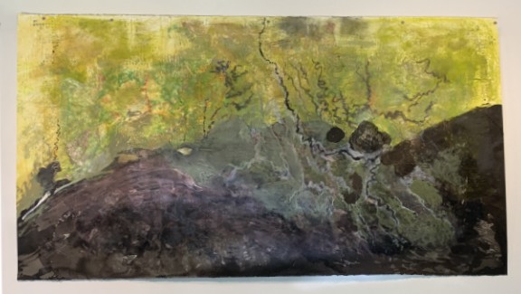 Gulf & Hypoxia, encaustic monotype and mixed media on Rives BFK, 42" x 78"