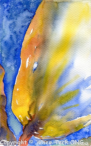 Whee Teck, Watercolor, Watercolour, Bright, Intense, Colors, Colours, Drib Drab, Granulating.  Warm Yellow Tulip