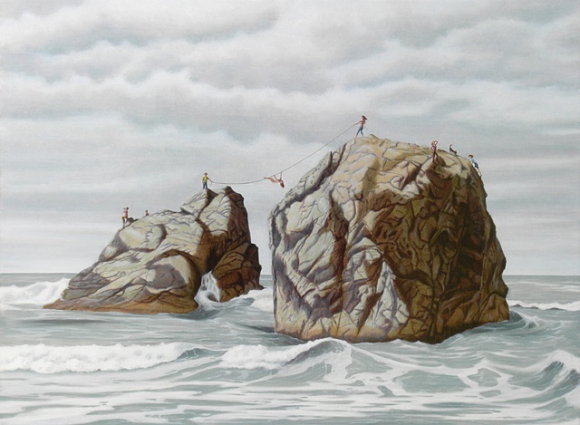 oil and acrylic painting on linen of rock landscape by female artist Karen S. Purdy