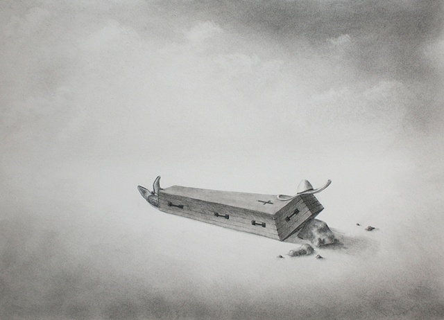 charcoal drawing on paper, magic realism by female artist Karen S. Purdy
