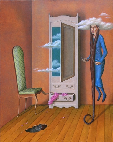 oil painting of surrealism, magic realism by female artist Karen S. Purdy