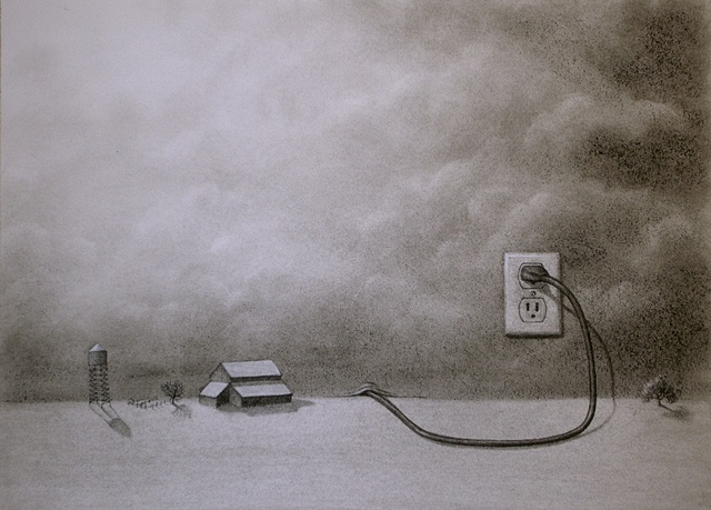 Charcoal landscape drawing on paper by Karen S. Purdy