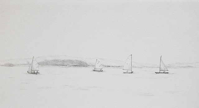 graphite drawing on paper of Tomales Bay landscape by female artist Karen S. Purdy