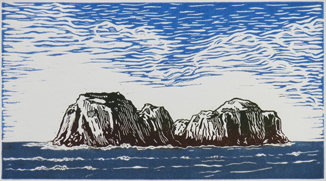 color linocut on paper by female artist Karen S. Purdy