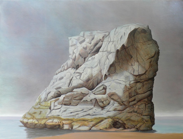 oil and acrylic painting on linen of rock still life by female artist Karen S. Purdy