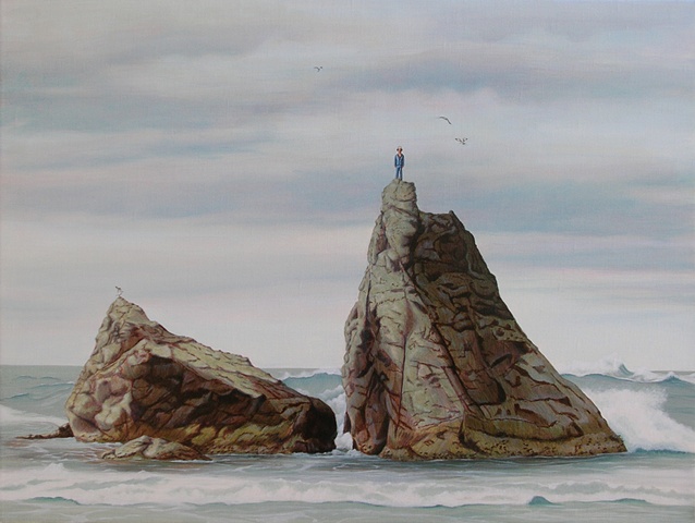 oil and acrylic painting on linen of rock landscape by female artist Karen S. Purdy