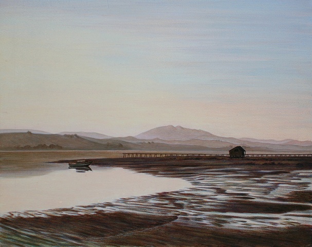 Oil and acrylic painting of Tomales Bay by female artist Karen S. Purdy