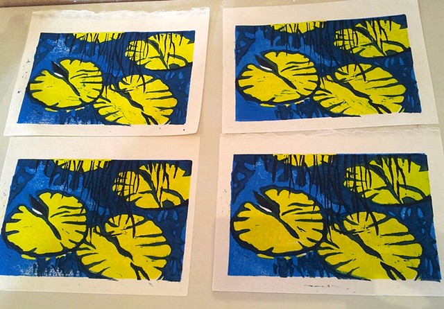 Student's work at woodblock printing class